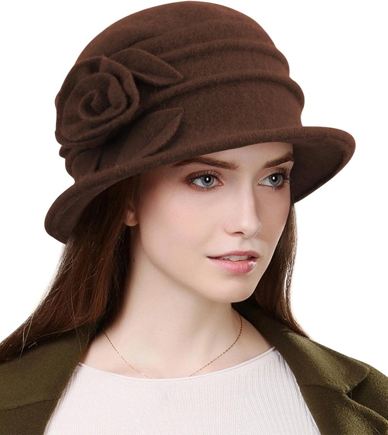 Sumolux Women Beret Hat French Vintage Floral Wool Dress Cloche Classic Winter Hat 1920s - Image 1